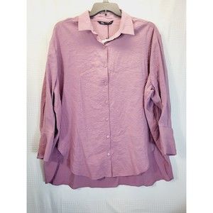 Zara Blouse Womens Medium Pink Oversized Button Down Up Flowy Shirt Collared